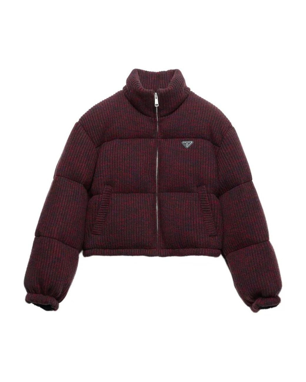 Prada Red Cropped Cashmere And Wool Down Jacket