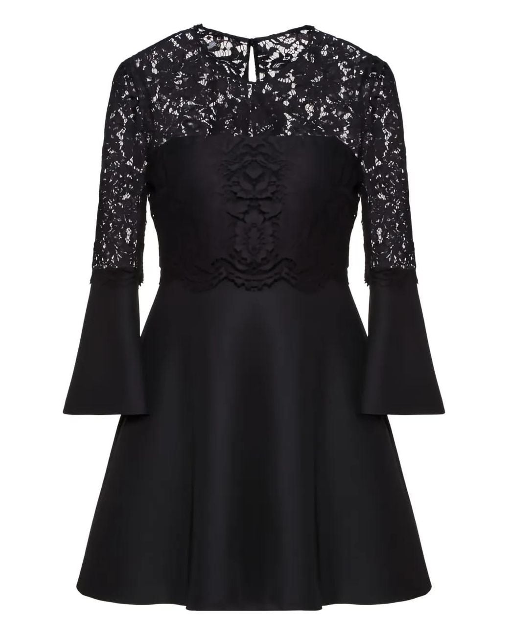Valentino Garavani Black Lace-Paneled Flared Dress