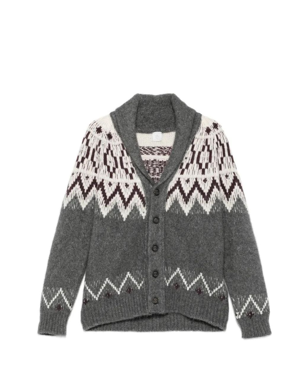 Eleventy Gray Fair Isle Shawl-Collar Cardigan for men
