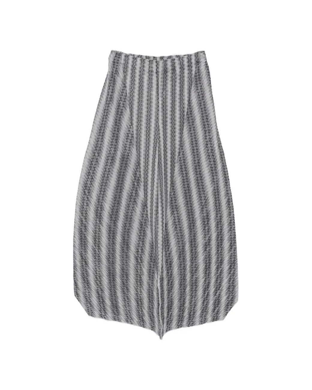 Pleats Please Issey Miyake Gray Zig Zag-Print Pleated Cropped Trousers