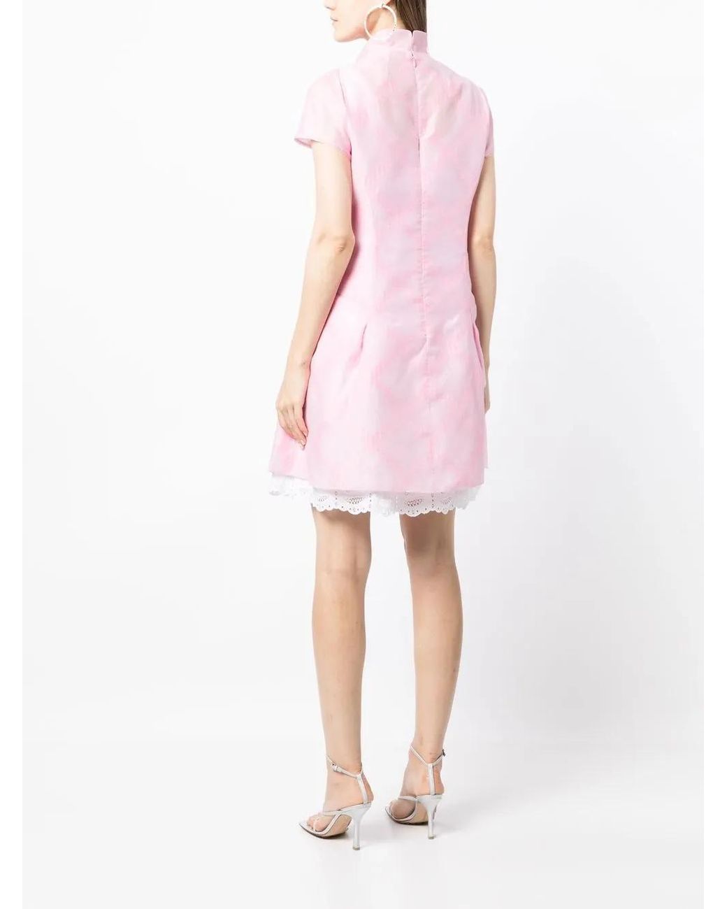 Shiatzy Chen Pink Lace-Underlay Cotton Dress