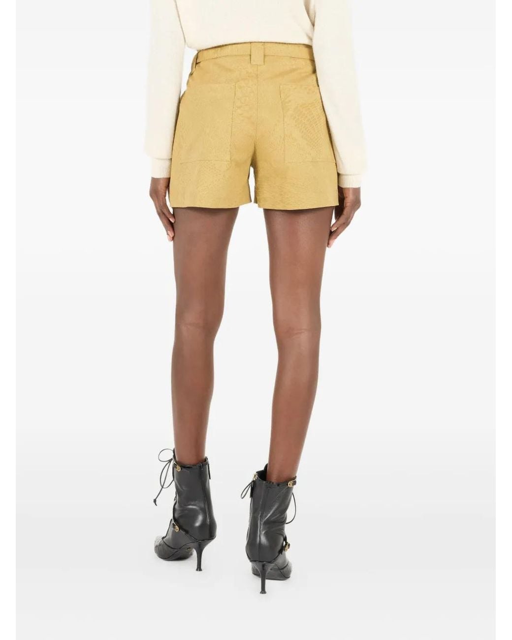 Roberto Cavalli Yellow Python-Print Belted Shorts