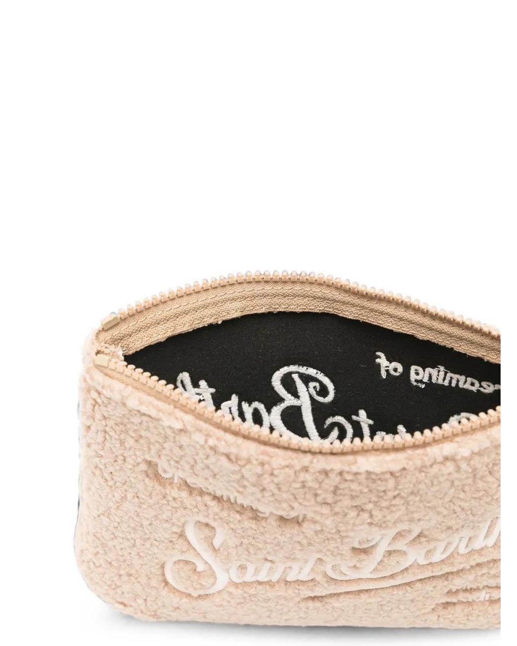 Mc2 Saint Barth Natural Aline Logo-Embroidered Shearling-Effect Clutch Bag