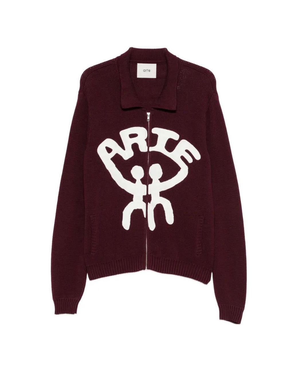 Arte' Purple Graphic-Intarsia Zip-Up Sweater for men