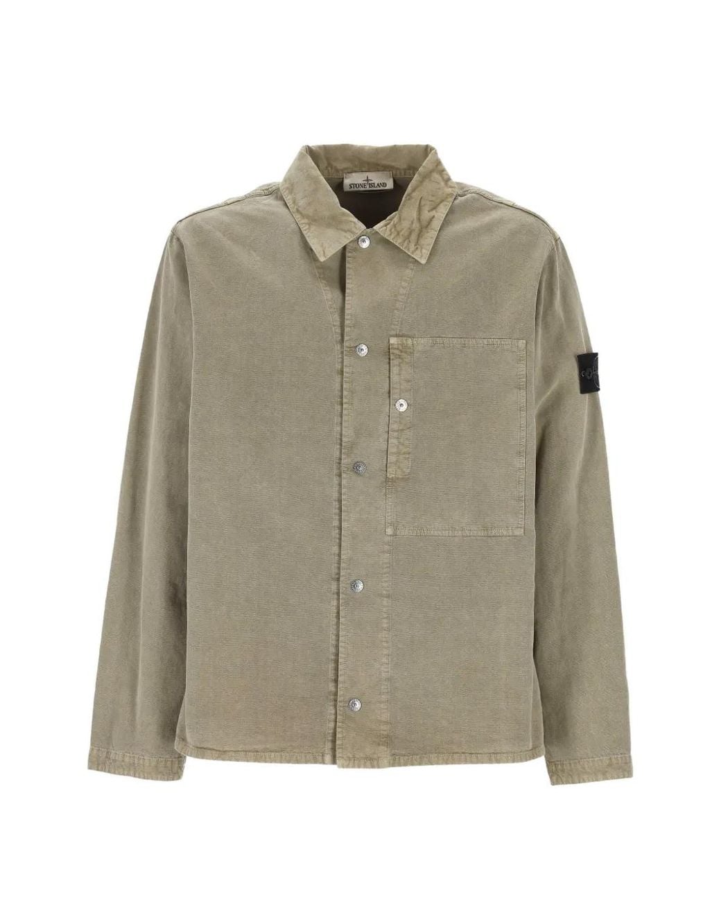 Stone Island Green 1200028 Mineral-Dyed Panama Cotton Overshirt for men
