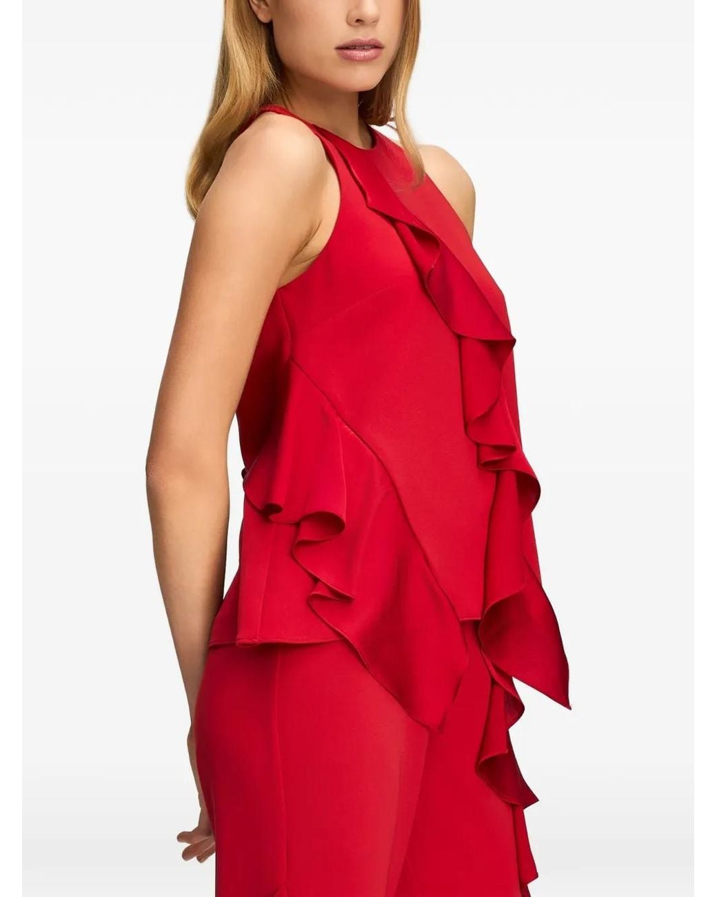 Cinq À Sept Red Vivia Ruffled Top