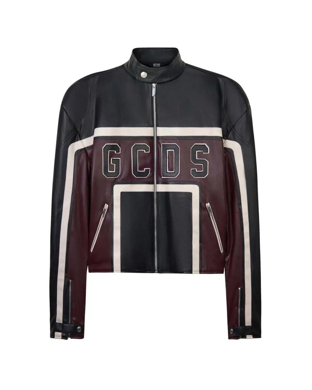 Gcds Black Logo-Patch Panelled Biker Jacket for men