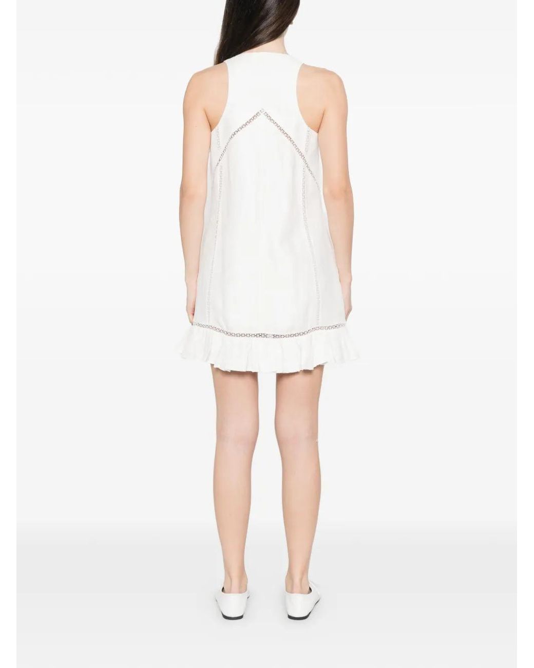 Maje White Embroidered Linen-Blend Dress