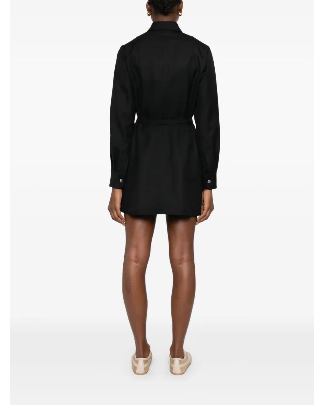 A.P.C. Black Buttoned Belted Mini Shirt Dress