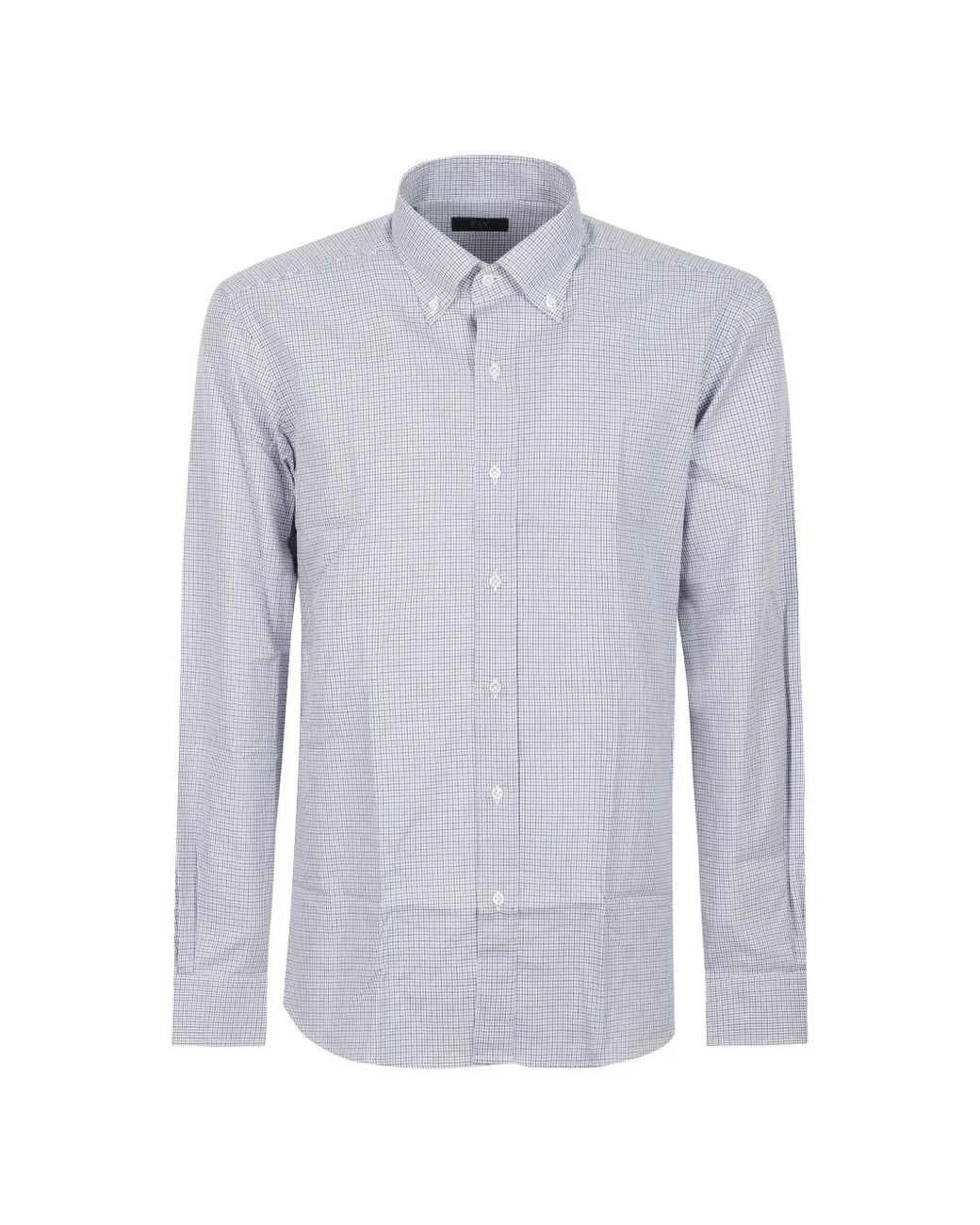Fay Blue Check-Pattern Button-Down Shirt for men