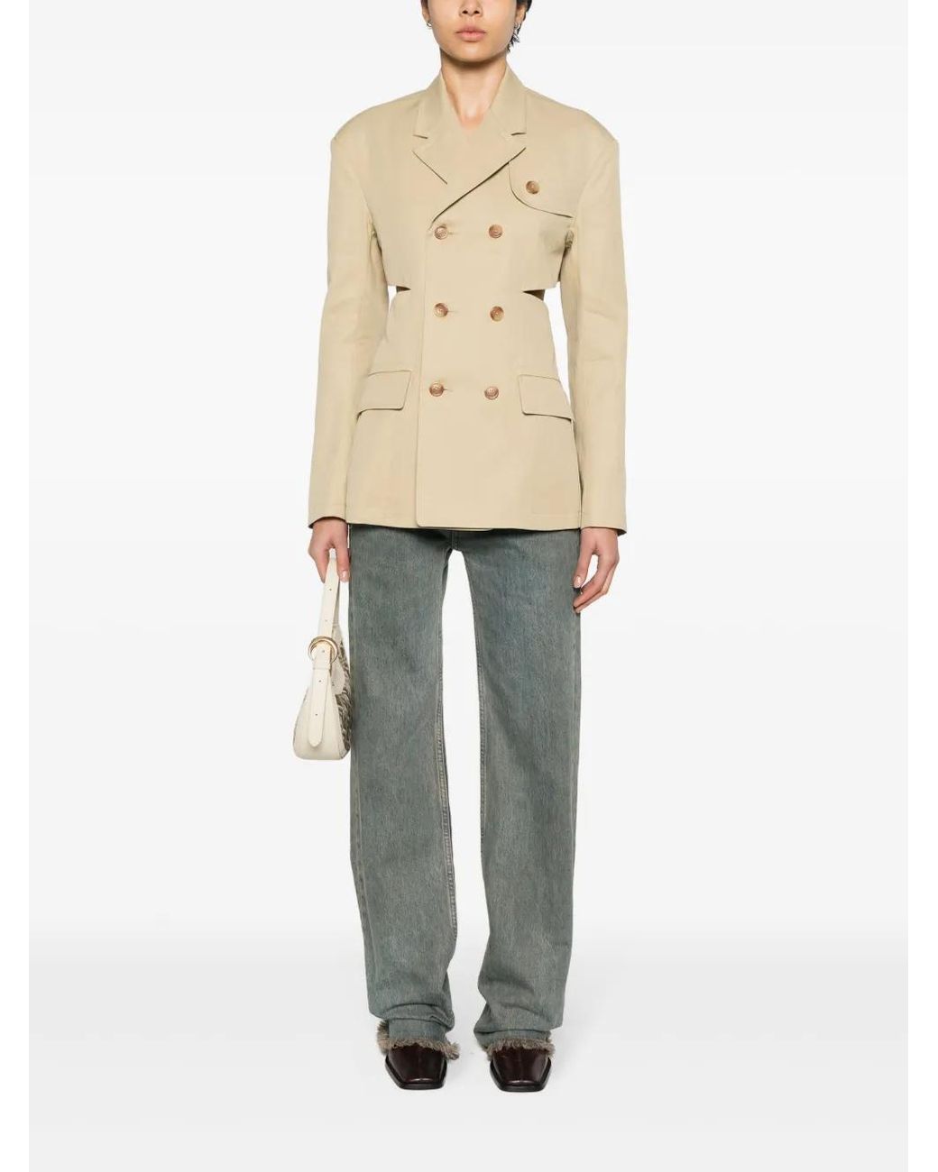 R13 Natural Double-Breasted Open-Back Blazer