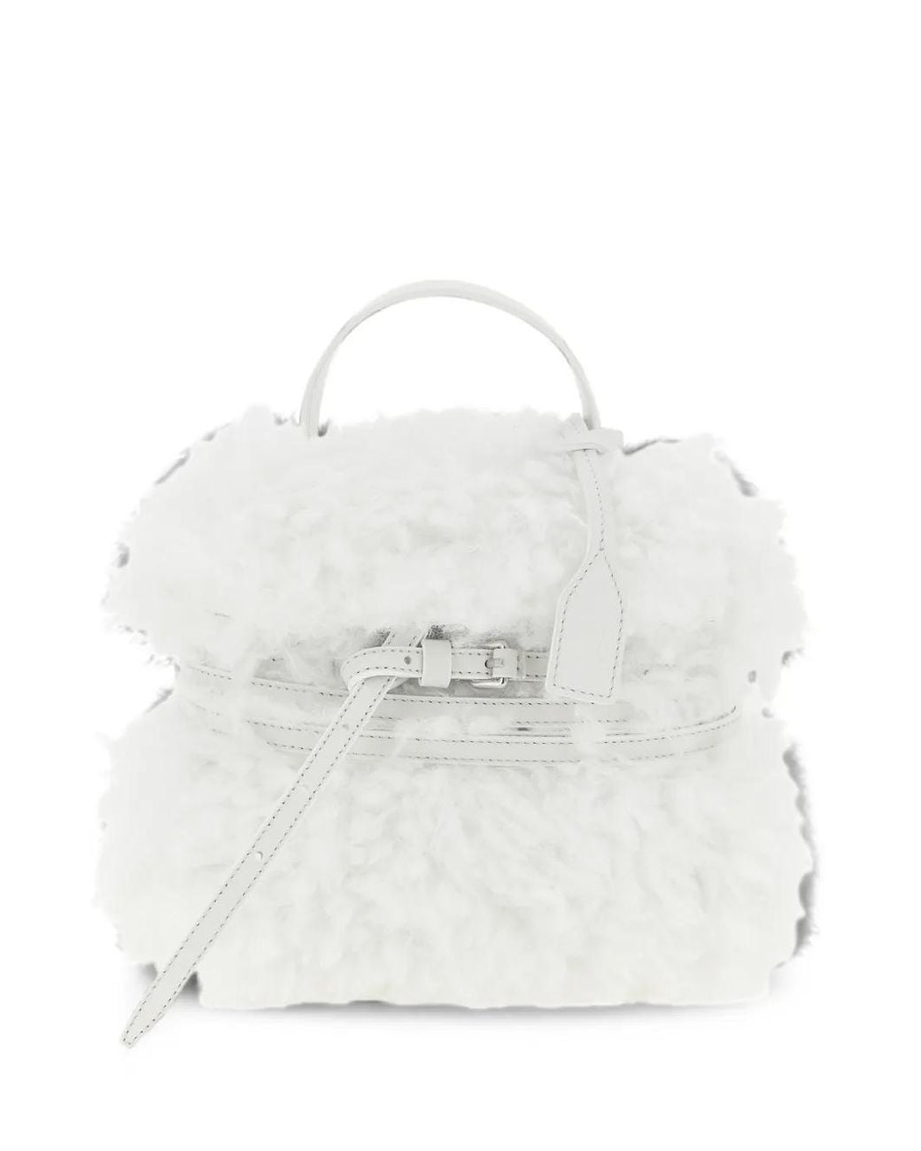 Moschino White Small Tie Me Shearling Tote Bag
