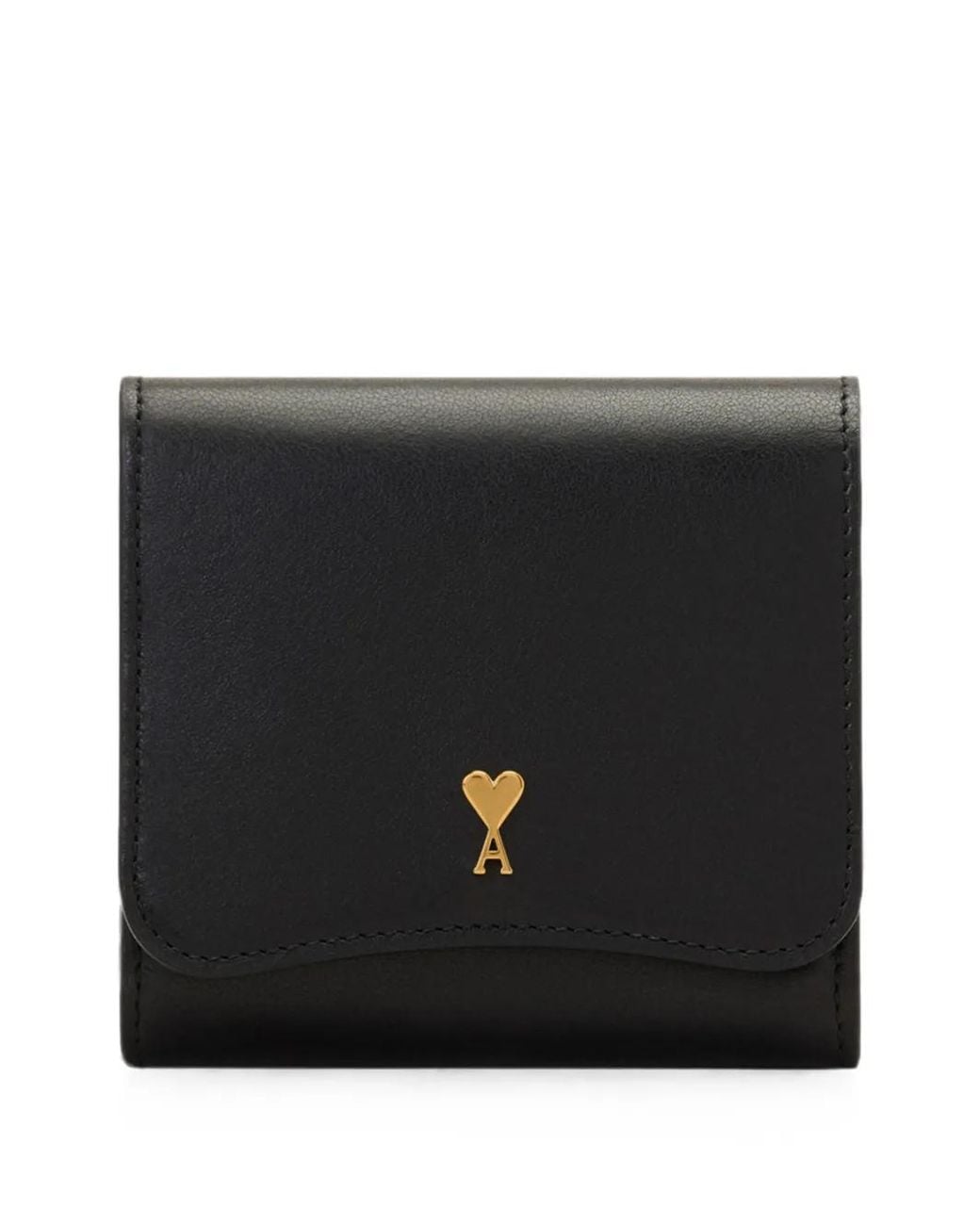 AMI Black Paris Paris Cowhide Leather Compact Wallet