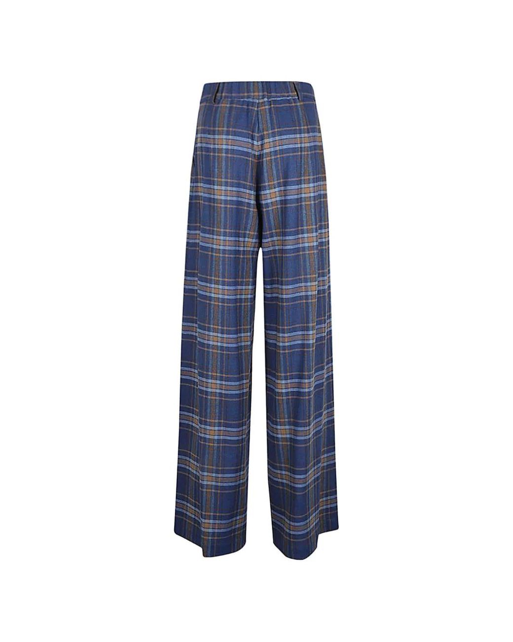 Niu Blue Checked Wide-Leg Trousers