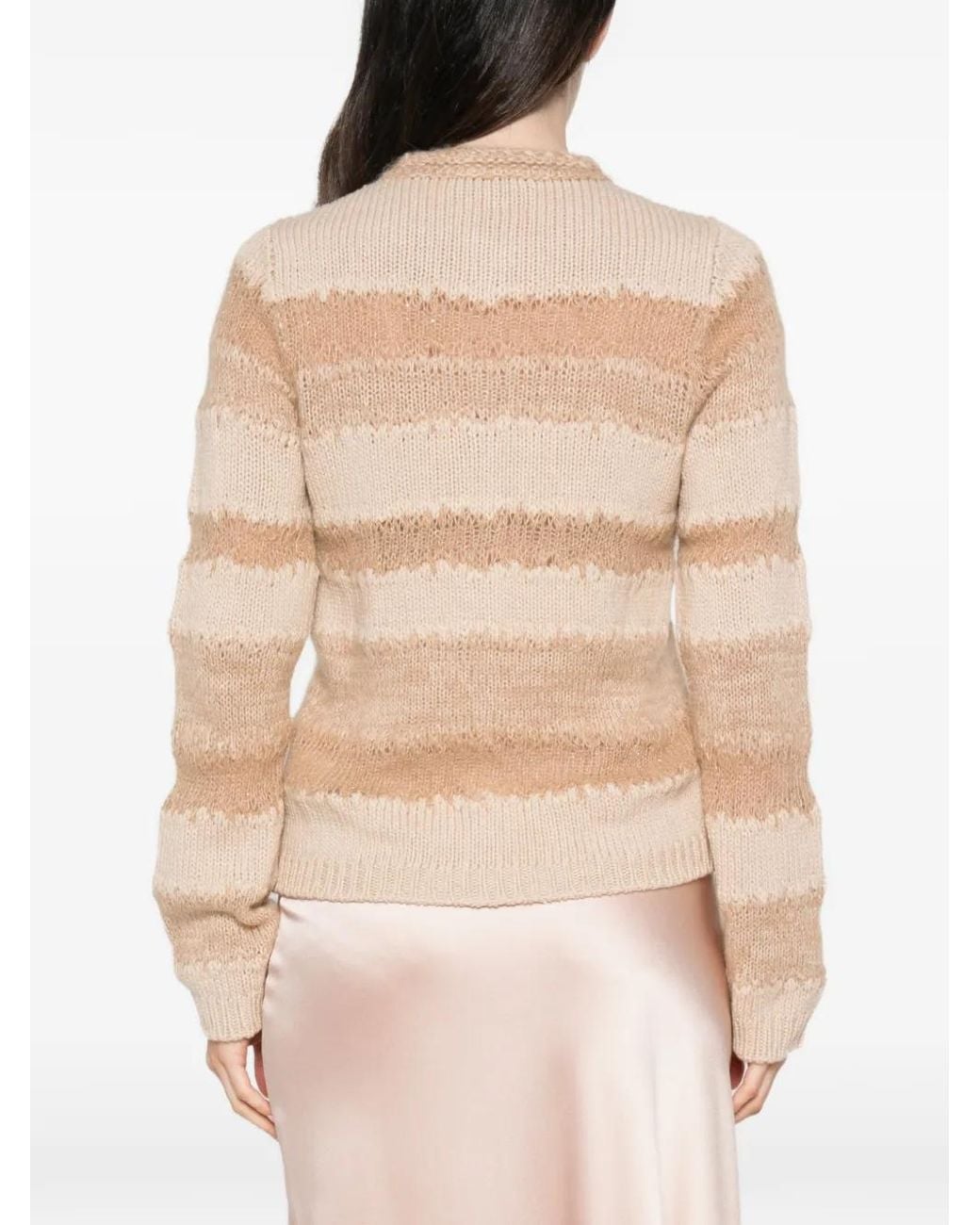 Fabiana Filippi Natural Striped-Knit Cardigan