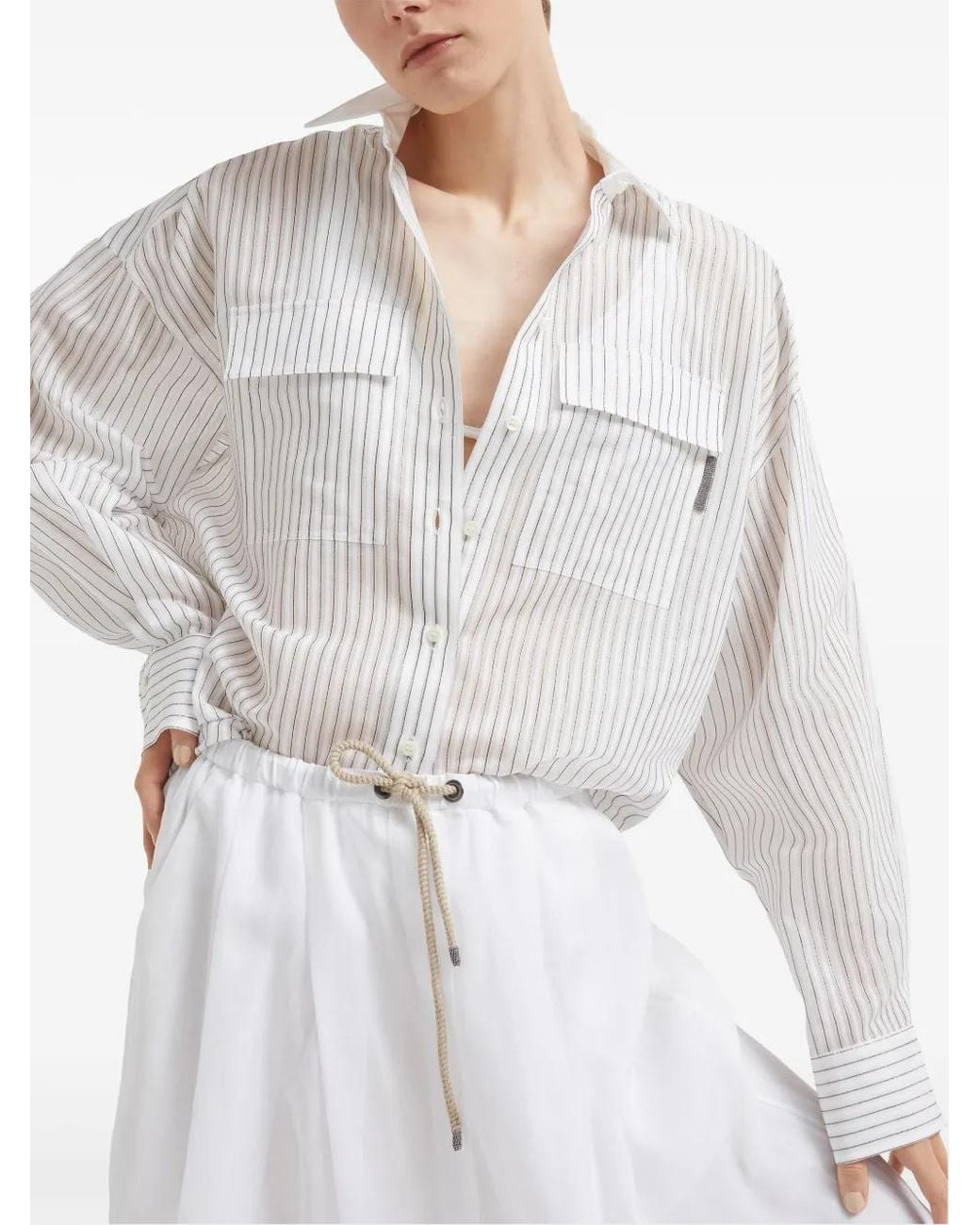 Brunello Cucinelli White Striped Long-Sleeve Shirt