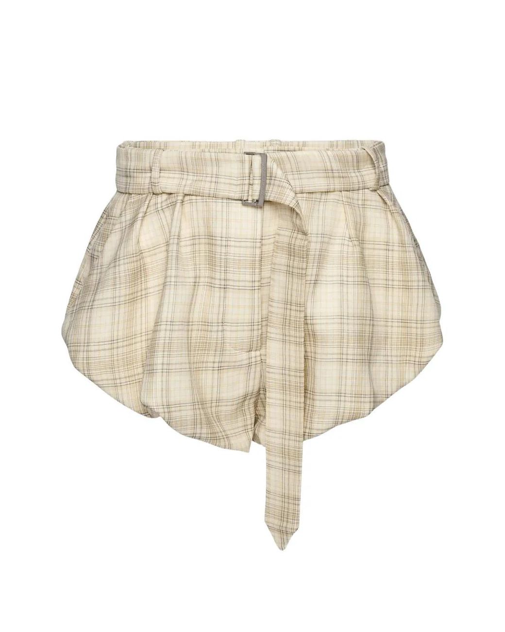 Magda Butrym Natural Check-Pattern Belted Shorts