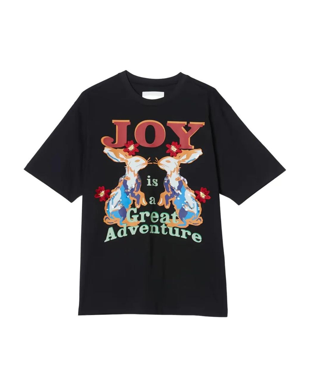 3.1 Phillip Lim Black Graphic-Print Floral-Embroidery T-Shirt