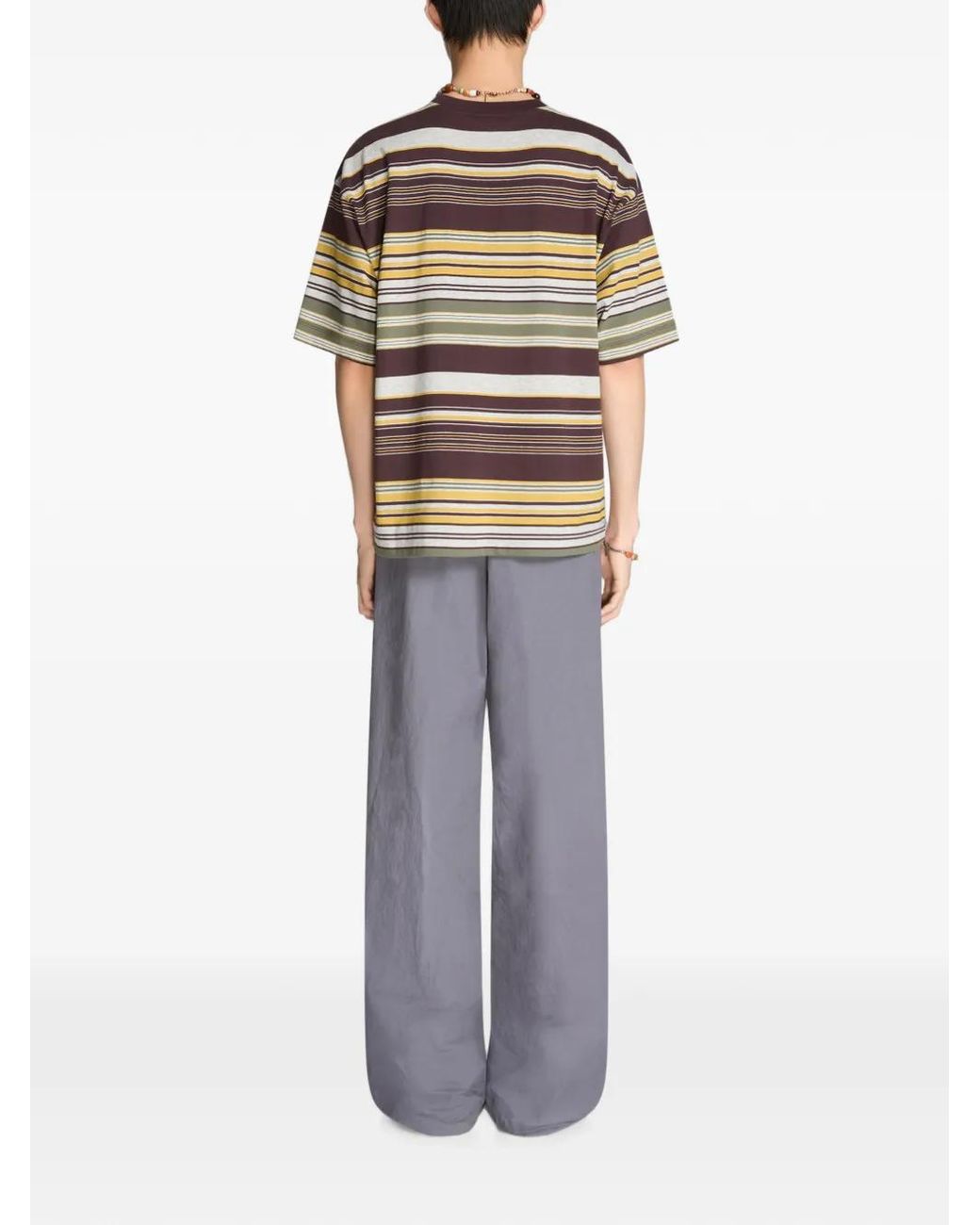 Dries Van Noten Gray Striped Cotton T-Shirt for men