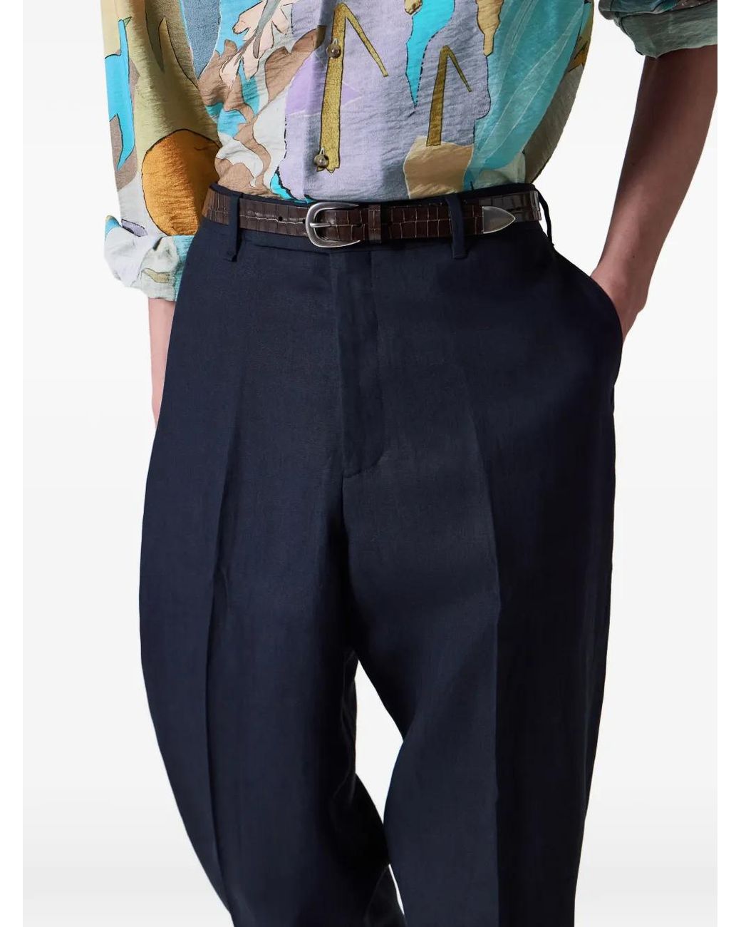 Paul Smith Blue Pressed-Crease Wool Trousers for men