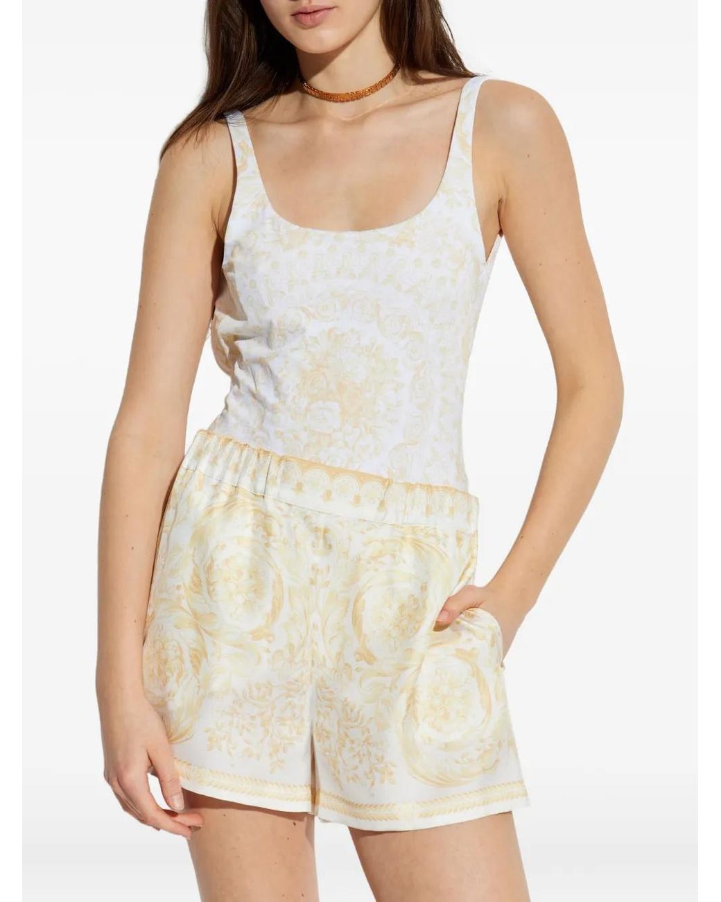 Versace White Floral-Print Swimsuit