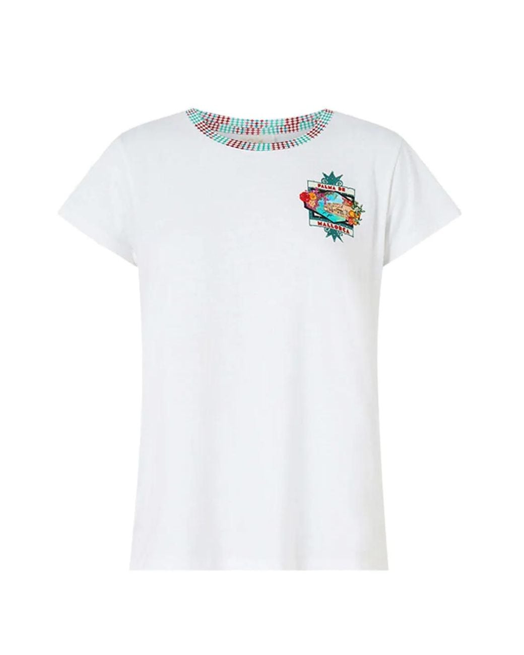 Camilla White Round-Neck Printed T-Shirt