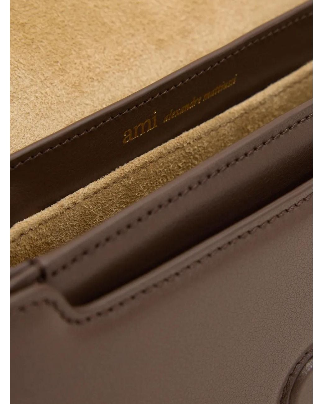 AMI Brown Cowhide Leather Paris Paris Shoulder Bag