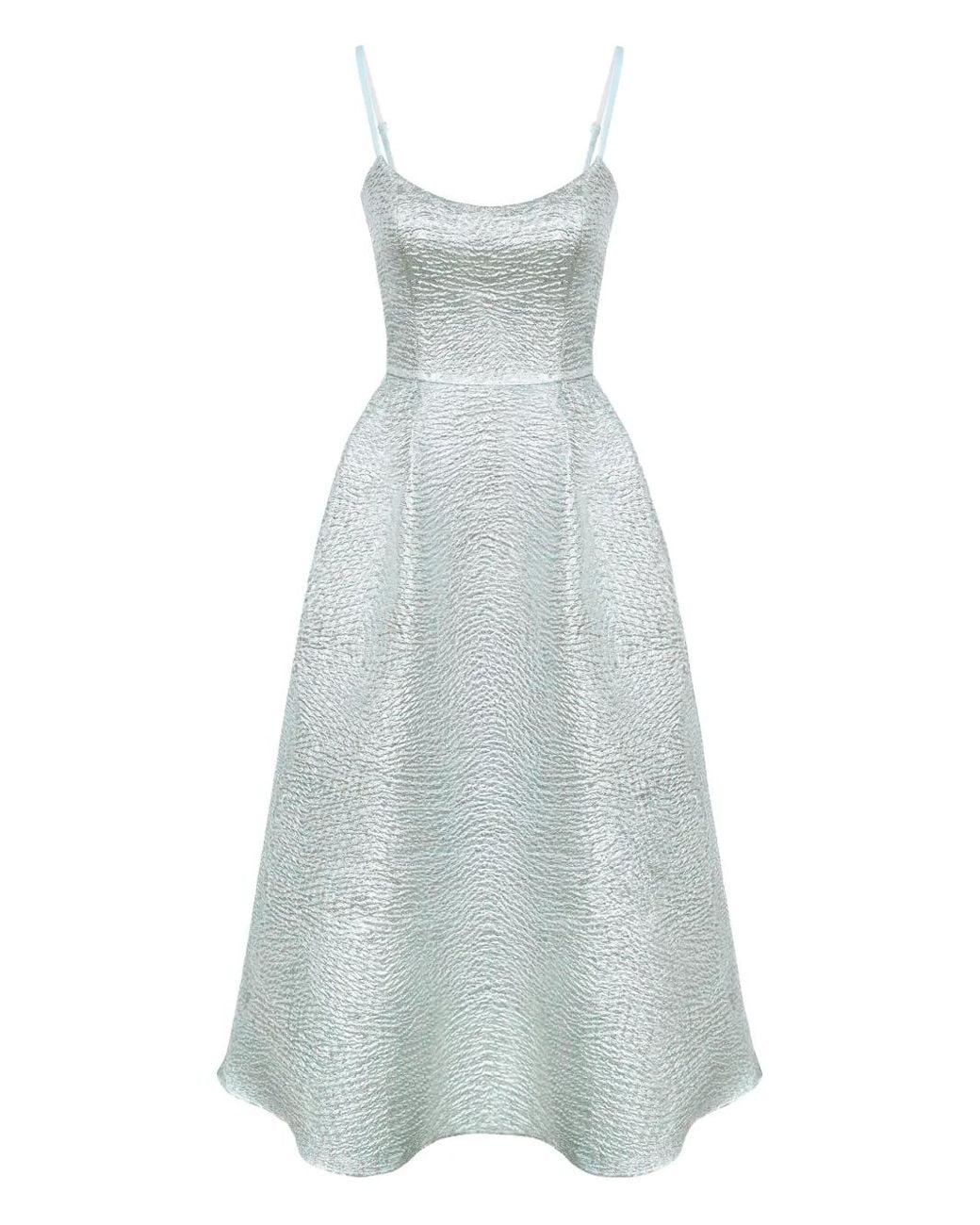 POST MERIDIEM Blue Jacquard Fitted Corset Midi Dress