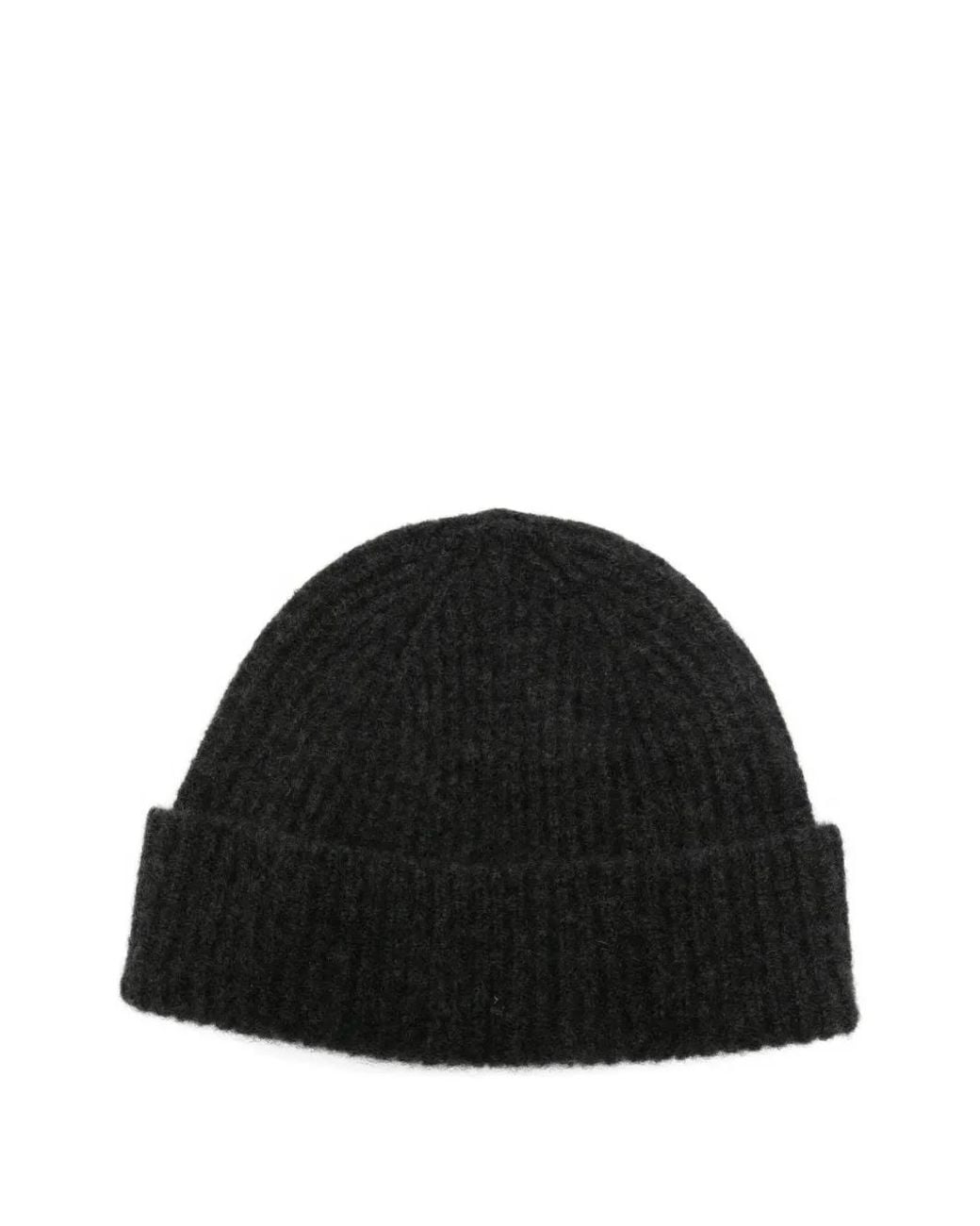 Eleventy Black Ribbed-Knit Beanie Hat for men