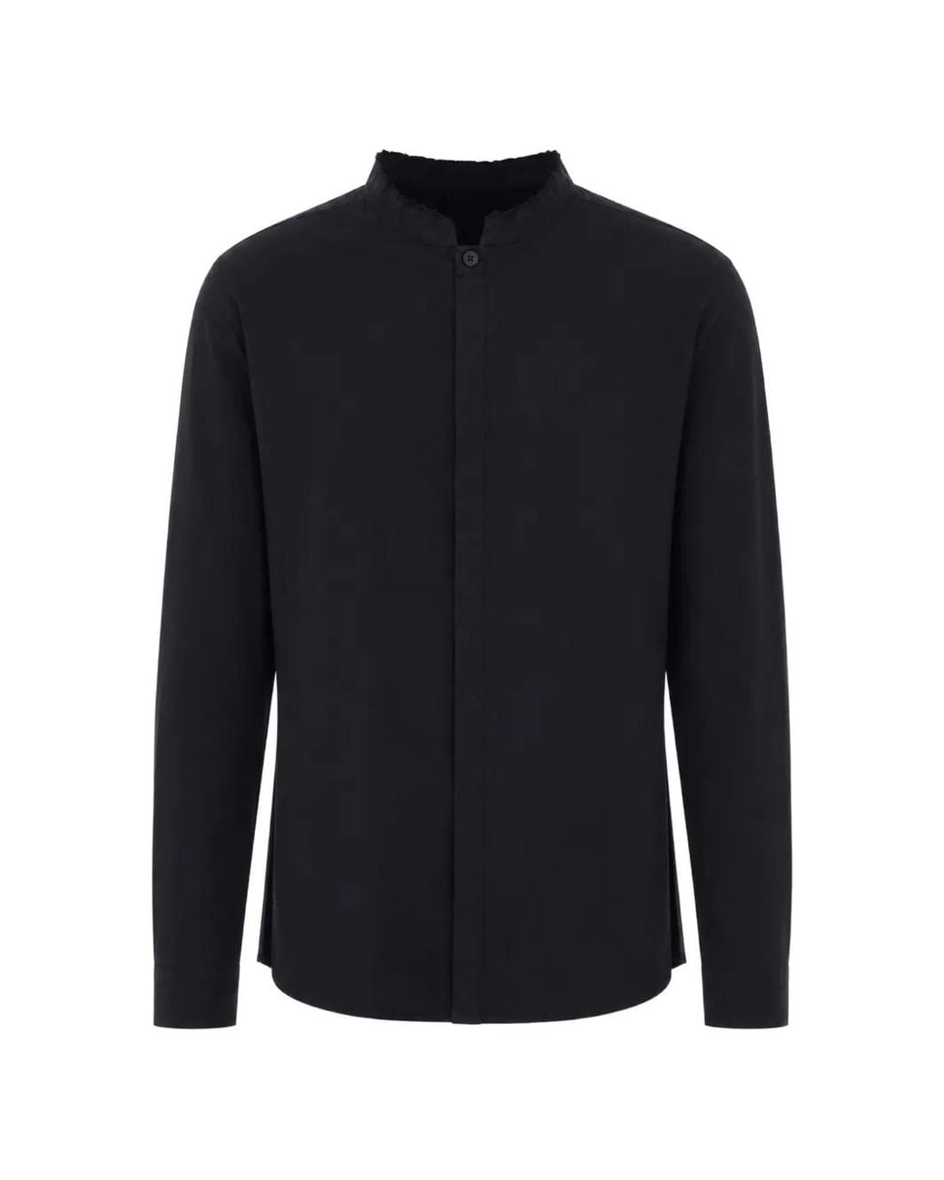 Thom Krom Blue Frayed-Edge Band-Collar Shirt for men