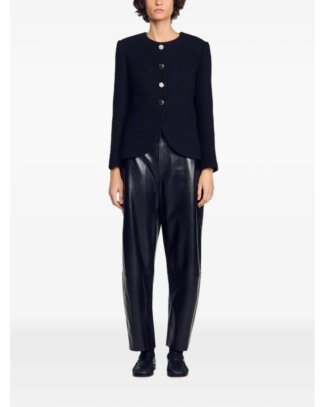 Sandro Black Jewel-Button Round-Neck Blazer