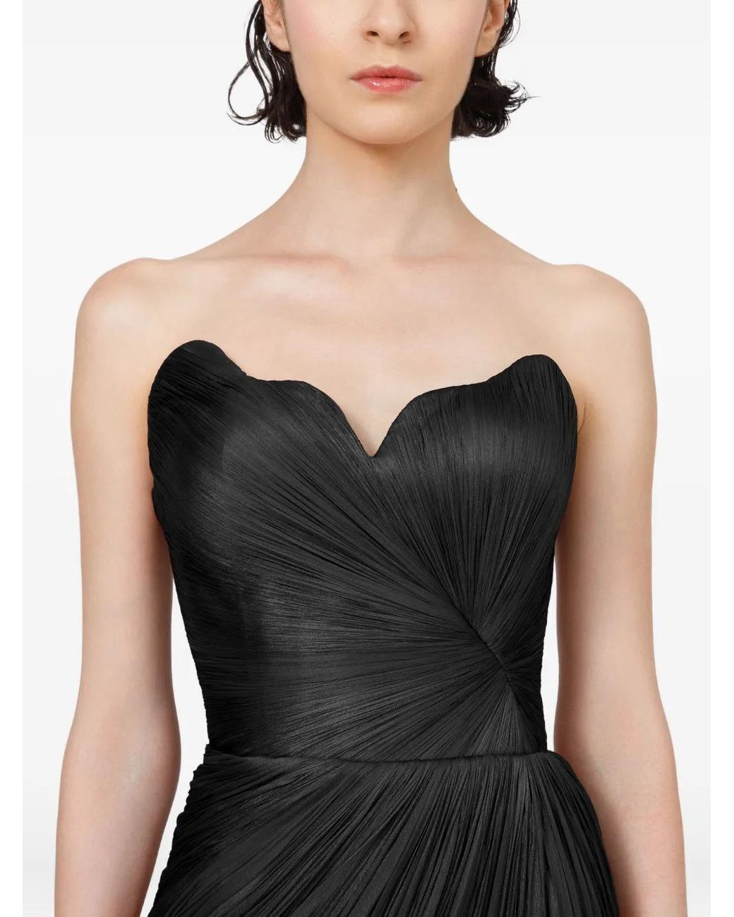 strapless open back dress Short Lace Sleeves Pleated Bodice Chiffon A-line Wedding Dress – Ms. Grace