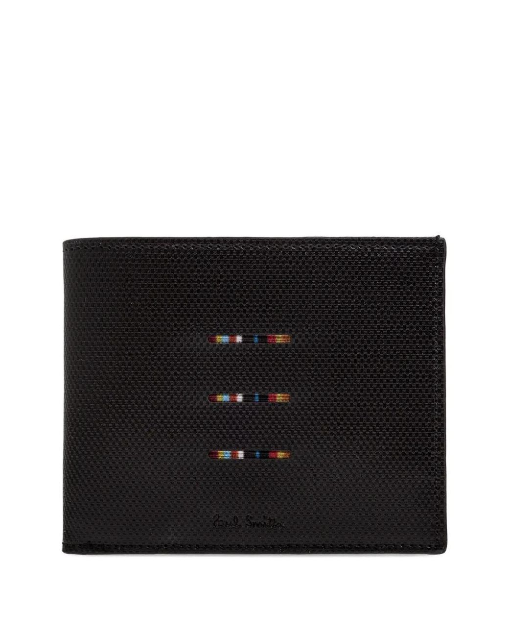 Paul Smith Black Signature Stripe' Cutout Compact Billfold Wallet for men