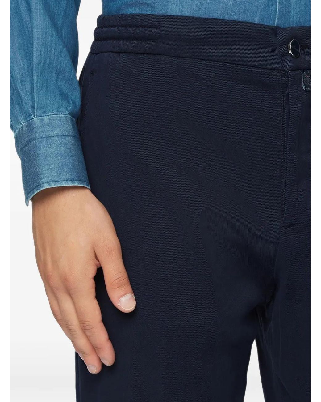 Kiton Blue Drawstring Straight-Leg Trousers for men