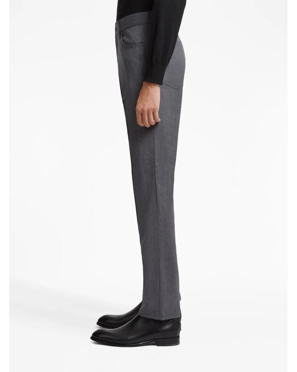 Zegna Gray Roccia Stonewashed Wool Trousers for men