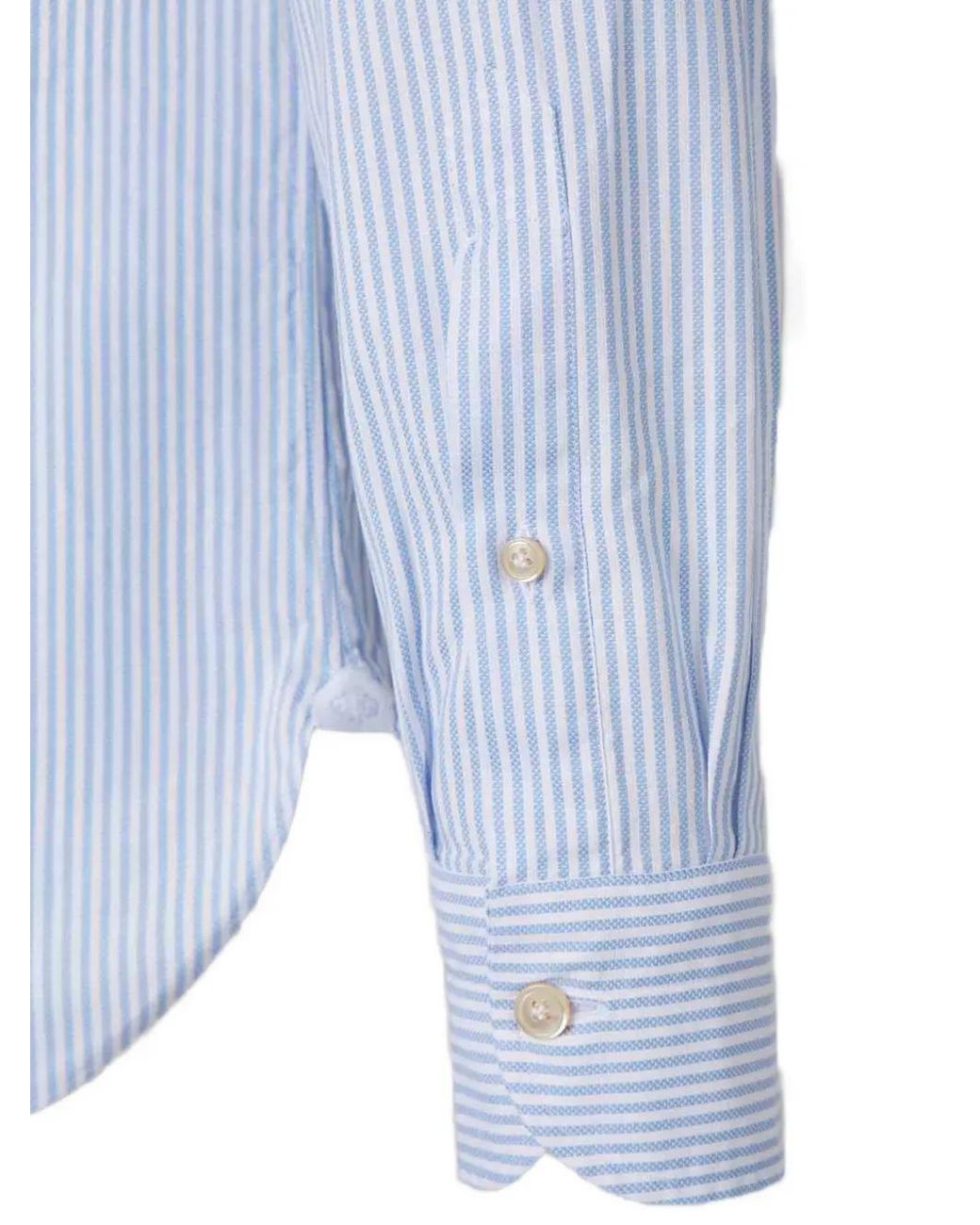 Luigi Borrelli Napoli Blue Vertical-Stripe Button-Down Shirt for men