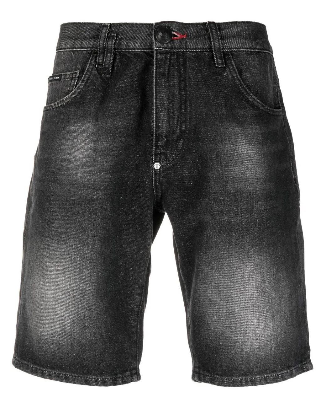 Philipp Plein Gray Washed Denim Shorts for men