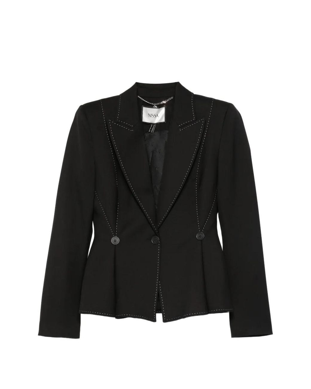 Nissa Black Single-Breasted Linen Blazer