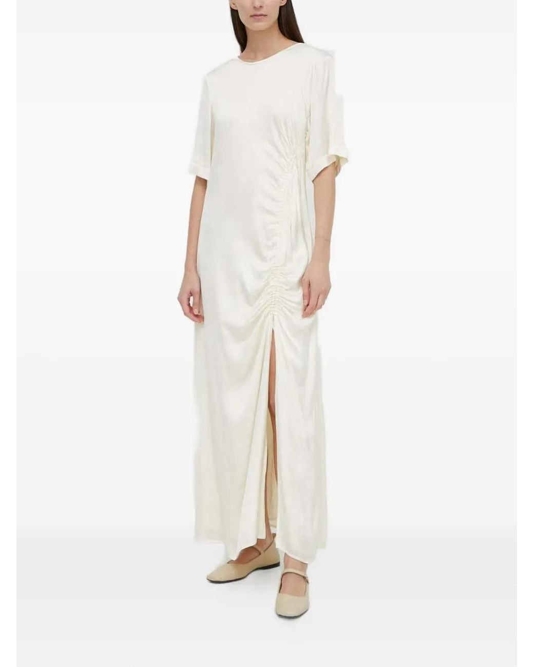 Herskind Maxi-Jurk Met Ruches En Split in het White