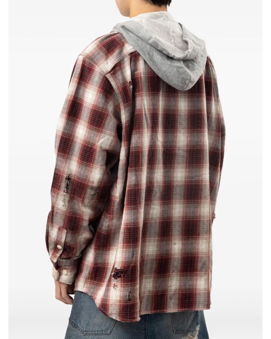 KAMIYA Check Hooded Shirt in Red for Men | Lyst