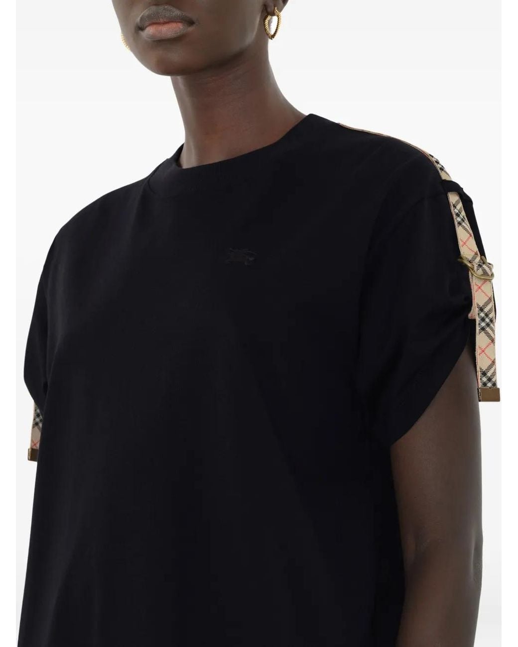 Burberry Black Check Trim Cotton T-Shirt Dress