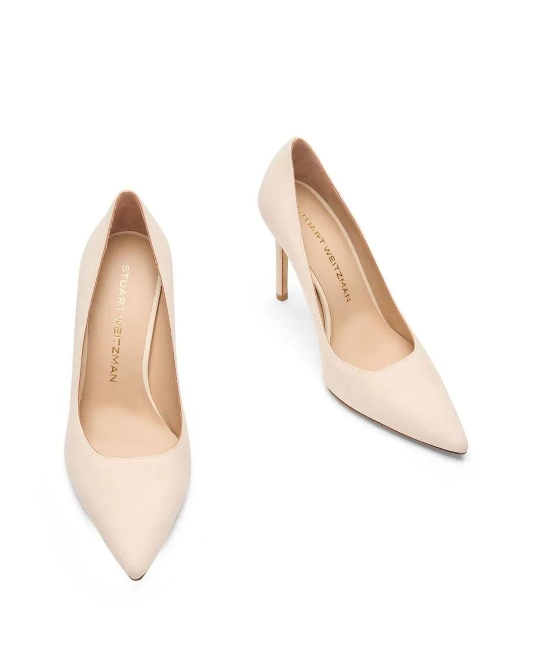Stuart Weitzman White Power Pointed-Toe Suede Pumps