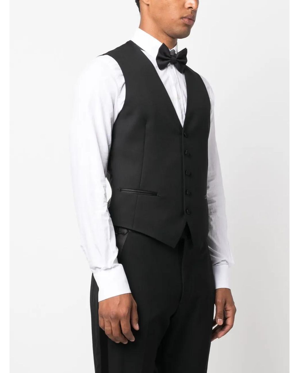 Tagliatore Black Button-Down Cotton Waistcoat for men