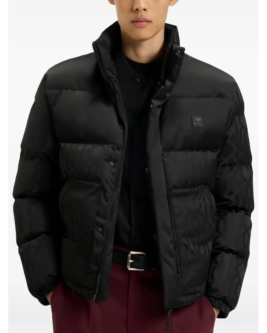 HUGO Black Balto Logo-Patch Puffer Jacket for men