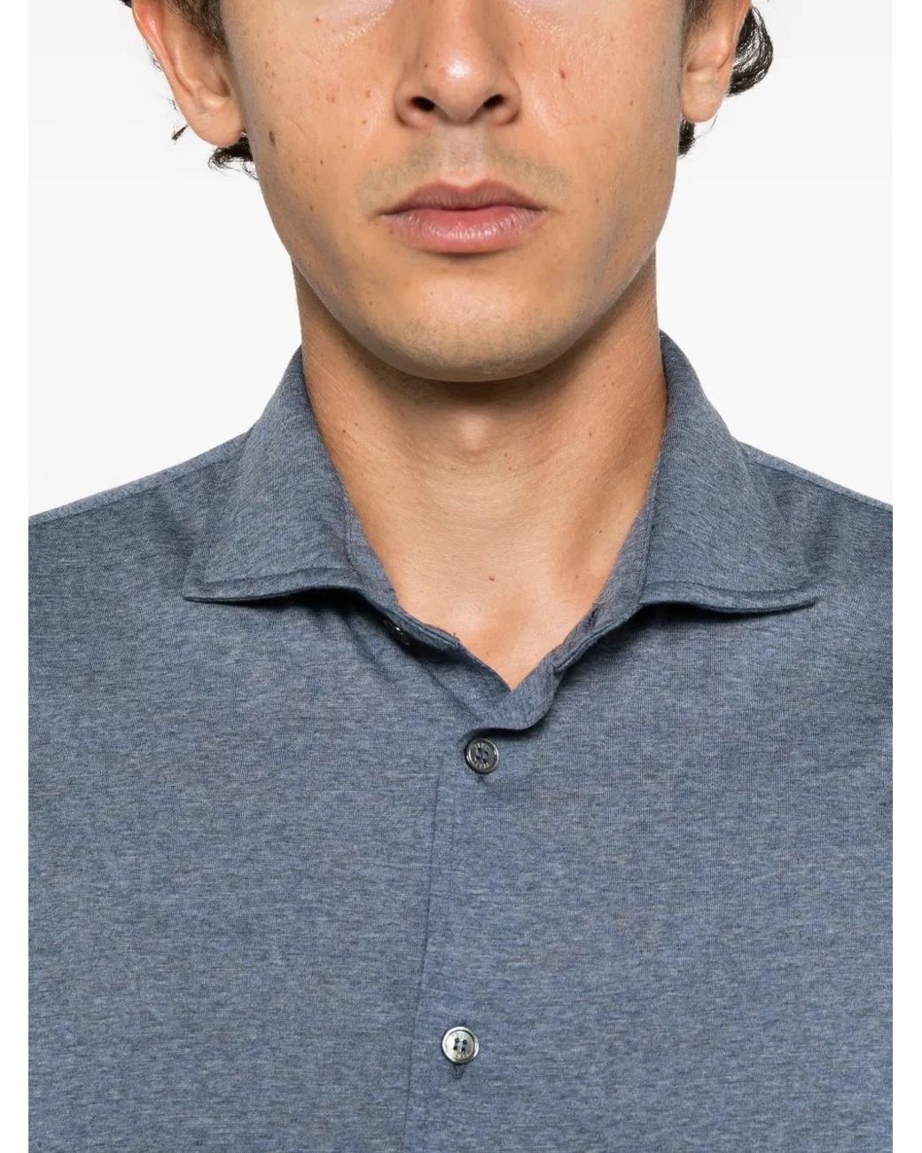 Fedeli Blue Long-Sleeved Wool Shirt for men
