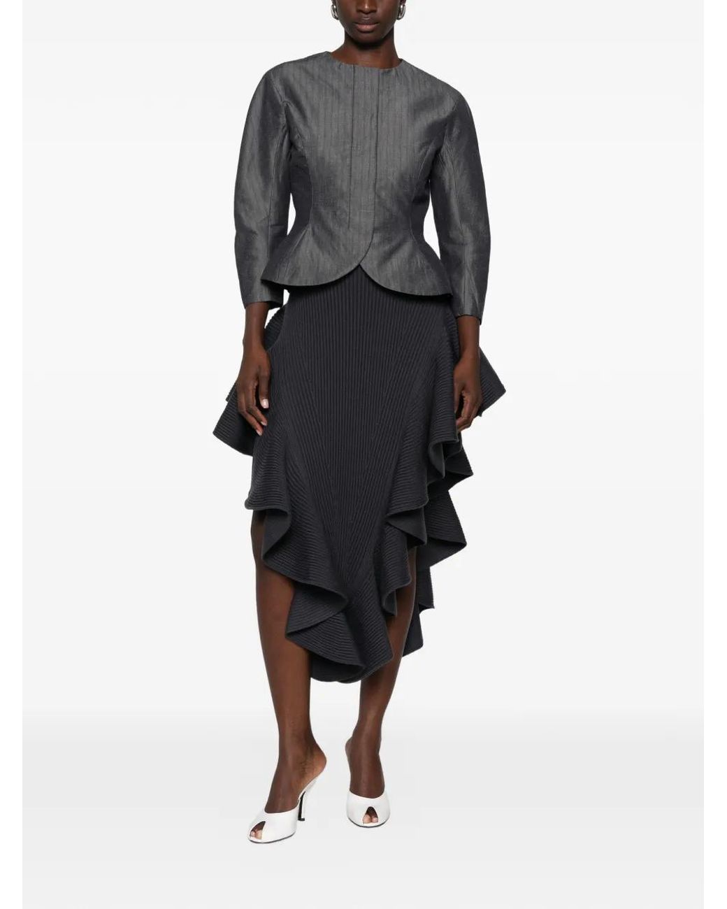 Jacquemus Gray Pinstripe-Pattern Peplum Jacket