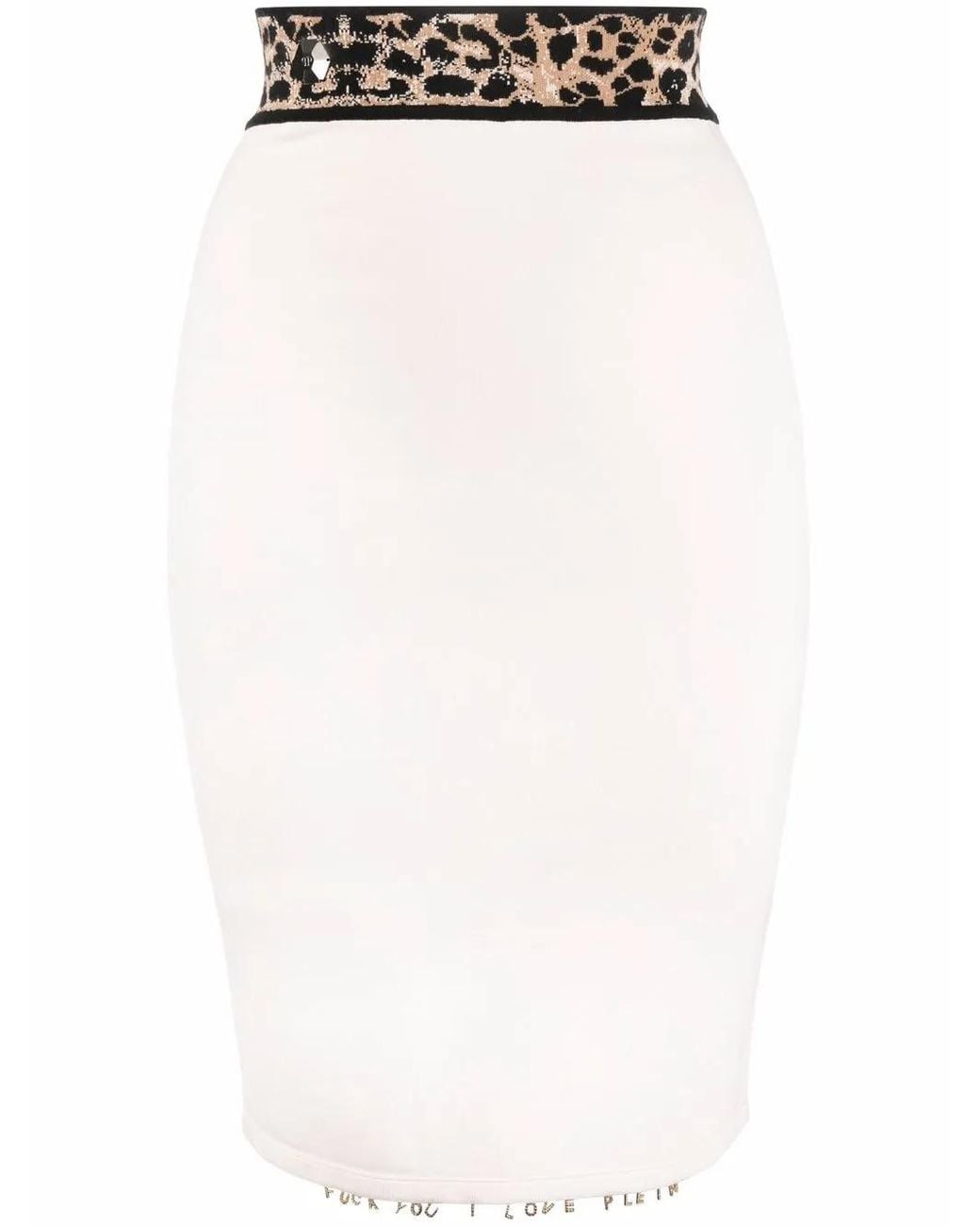 Philipp Plein White Leopard Print Waistband Skirt
