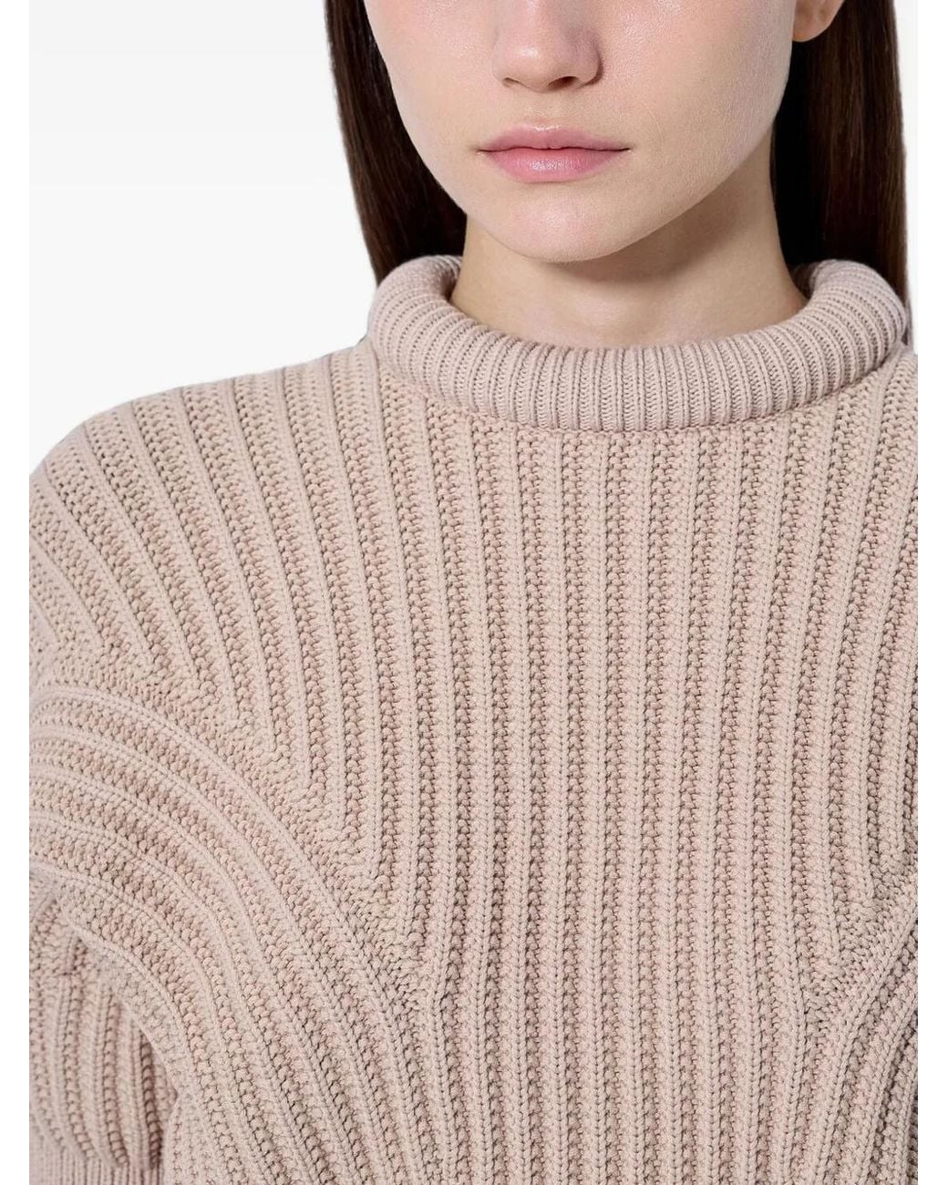 Sportmax Natural Ribbed-Knit Cropped Sweater