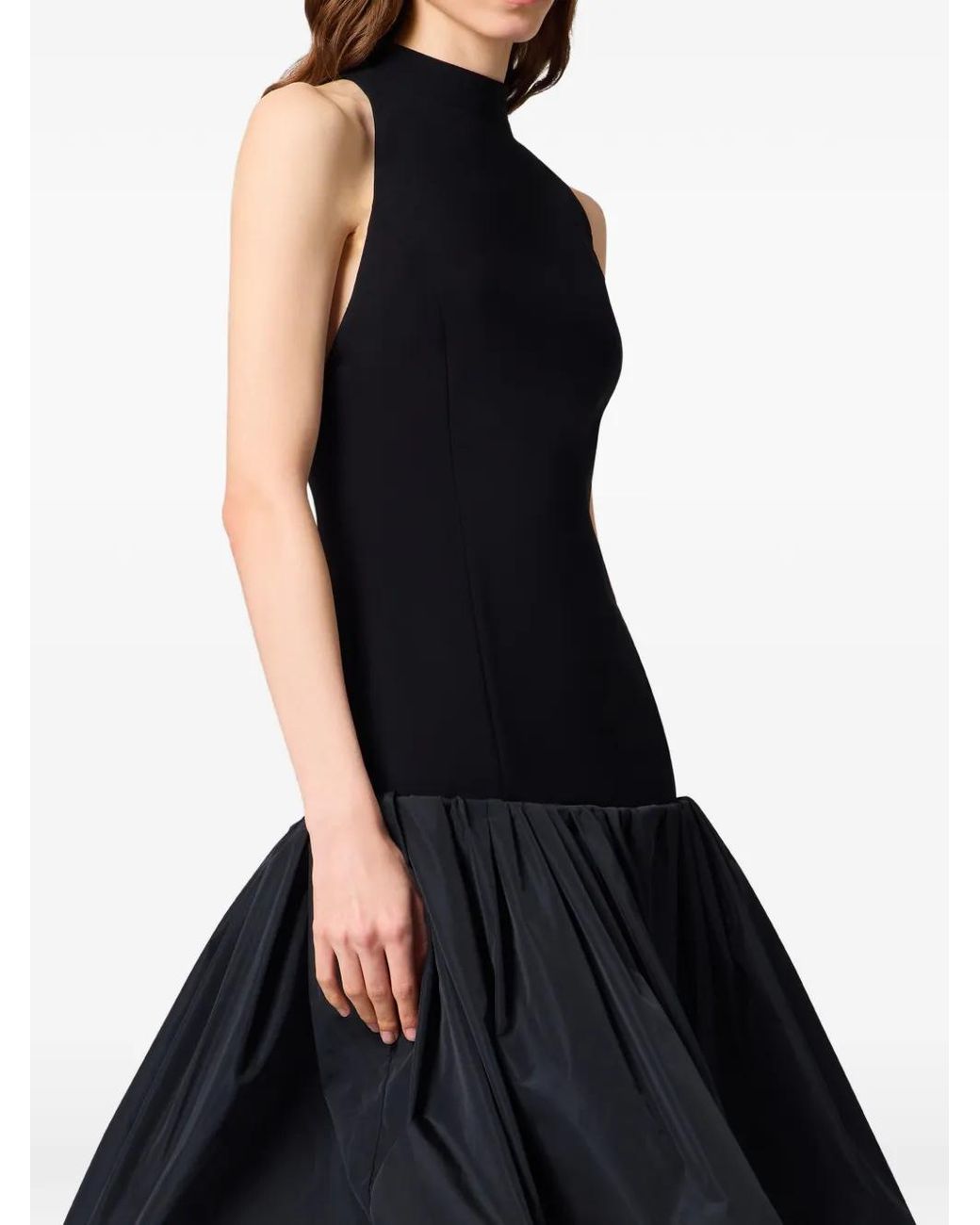 MSGM Black Halterneck Pleated Midi Dress