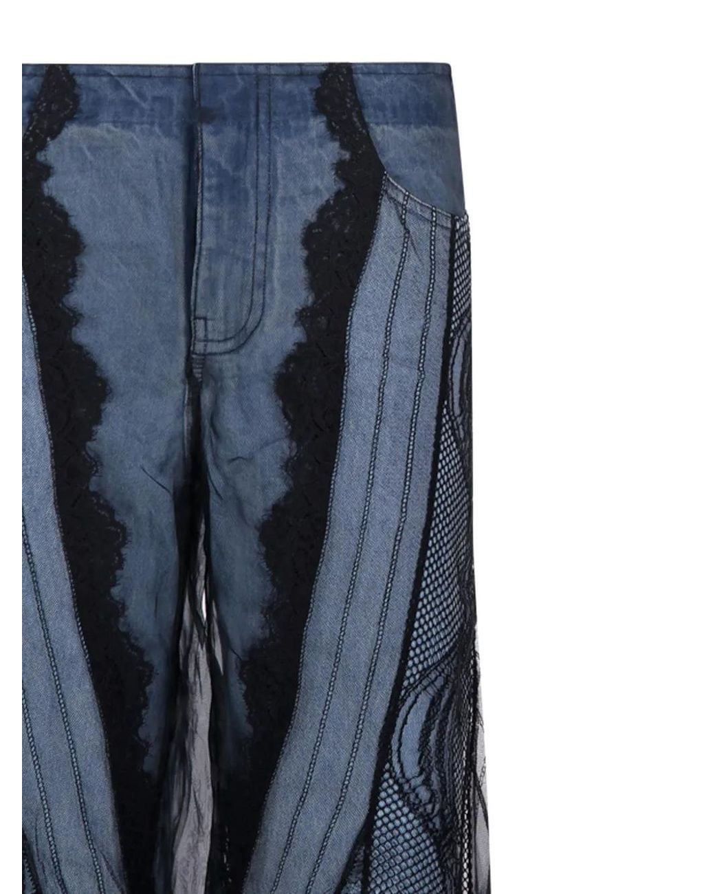 Christopher Esber Blue Sheer-Overlay Wide-Leg Jeans